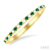 1.35 MM Round Shape Emerald and 1/10 ctw Petite Round Cut Diamond Precious Stack Band in 10K Yellow Gold