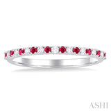 1.35 MM Round Shape Ruby and 1/10 ctw Petite Round Cut Diamond Precious Stack Band in 10K White Gold