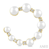 2.8 - 4.5 MM Round Shape Cultured Pearls and 1/5 ctw Graduated Round Cut Diamond Half Hoop Earring in 14K Yellow Gold