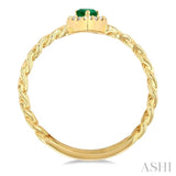 5x3 MM Pear Cut Emerald and 1/10 ctw Curb & Cuban Link Round Cut Diamond Halo Precious Ring in 10K Yellow Gold