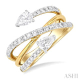 1.00 ctw East West Pear and Round Cut Diamond Split Open End Fashion Ring in 14K Yellow Gold