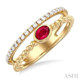 4X3MM Oval Shape Ruby and 1/5 ctw Single Cut Diamonds Precious Fashion Split Twin Ring in 10K Yellow Gold