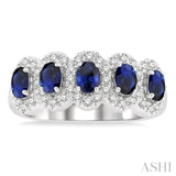 1/3 ctw Oval Cut 4x3 MM Precious Sapphire and Round Cut Diamond Wedding Band in 14K White Gold