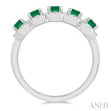 1/2 ctw Emerald Shape 4x3 MM Precious Emerald and Round Cut Diamond Wedding Band in 14K White Gold