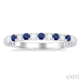 1.75 MM Sapphire and 1/6 ctw Round Cut Diamond Precious Wedding Band in 14K White Gold