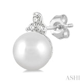 1/20 ctw Petite 5.5 MM Cultured Pearls and Round Cut Diamond Fashion Stud Earring in 10K White Gold