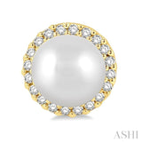 1/8 ctw Petite 5.5 MM Cultured Pearls and Round Cut Diamond Halo Fashion Stud Earring in 10K Yellow Gold