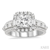 Princess Shape Semi-Mount Halo Diamond Engagement Ring