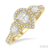 5/8 Ctw Pear Shape Past, Present & Future Round Cut Diamond Semi Mount Engagement Ring in 14K Yellow and White Gold