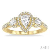 Pear Shape Past Present & Future Semi-Mount Halo Diamond Engagement Ring