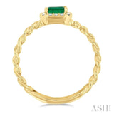 5x3 MM Oval Cut Emerald and 1/10 ctw Curb & Cuban Link East-West Round Cut Diamond Halo Precious Ring in 10K Yellow Gold