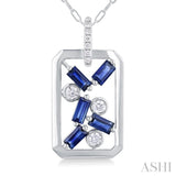 4x2 MM Scatter Baguette Cut Sapphire and 1/6 ctw Round Cut Diamond Precious Fashion Pendant With Chain in 14K White Gold