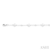 1/6 Ctw 5 MM Cultured Pearl and Round Cut Diamond Fashion Station Bracelet in 14K White Gold