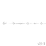 1/20 Ctw 4 MM Cultured Pearl and Round Cut Diamond Fashion Station Bracelet in 14K White Gold