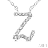 1/20 Ctw Initial 'Z' Round cut Diamond Pendant With Chain in 10K White Gold