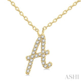 1/20 Ctw Initial 'A' Round cut Diamond Pendant With Chain in 10K Yellow Gold