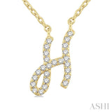 1/20 Ctw Initial 'H' Round cut Diamond Pendant With Chain in 10K Yellow Gold