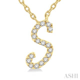 1/20 Ctw Initial 'S' Round cut Diamond Pendant With Chain in 10K Yellow Gold