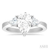 1/2 Ctw Pear Shape Trillion Cut & Round Cut Diamond Semi Mount Engagement Ring in 14K White Gold