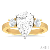 1/2 Ctw Tri-Mount Pear Shape Round Cut Diamond Semi Mount Engagement Ring in 14K Yellow Gold