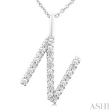 1/10 Ctw Initial 'N' Round Cut Diamond Fashion Pendant With Chain in Sterling Silver