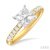 1/3 ctw Princess Shape Round Cut Diamond Semi Mount Engagement Ring in 14K Yellow and White Gold