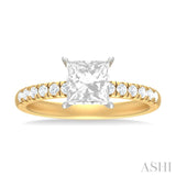 1/3 ctw Princess Shape Round Cut Diamond Semi Mount Engagement Ring in 14K Yellow and White Gold