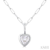 1/5 ctw Heart Shape Bezel Set Diamond Fashion Pendant With Paper Clip Chain in 14K White Gold