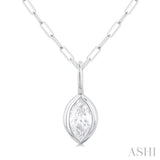 1/5 ctw Marquise Cut Bezel Set Diamond Fashion Pendant With Paperclip Chain in 14K White Gold