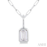 1/5 ctw Emerald Cut Bezel Set Diamond Fashion Pendant With Paper Clip Chain in 14K White Gold