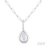 1/5 ctw Pear Cut Bezel Set Diamond Fashion Pendant With Paperclip Chain in 14K White Gold