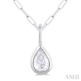 1/5 ctw Pear Cut Bezel Set Diamond Fashion Pendant With Paperclip Chain in 14K White Gold