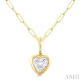 1/5 ctw Heart Shape Bezel Set Diamond Fashion Pendant With Paperclip Chain in 14K Yellow Gold