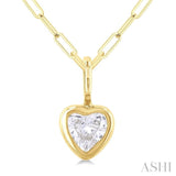 1/5 ctw Heart Shape Bezel Set Diamond Fashion Pendant With Paperclip Chain in 14K Yellow Gold