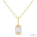 1/5 ctw Emerald Cut Bezel Set Diamond Fashion Pendant With Paperclip Chain in 14K Yellow Gold