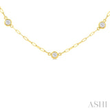 1/2 ctw Bezel Set Round Cut Diamond Paper Clip Station Necklace in 14K Yellow Gold