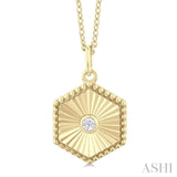 1/20 ctw Hexagon fluted medallion Round Cut Diamond Pendant With Chain in 14K Yellow Gold