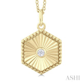 1/20 ctw Hexagon fluted medallion Round Cut Diamond Pendant With Chain in 14K Yellow Gold