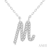 1/10 Ctw Initial 'M' Calligraphy Round Cut Diamond Fashion Pendant With Chain in 14K White Gold