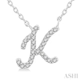 1/20 Ctw Initial 'K' Round cut Diamond Pendant With Chain in 14K White Gold