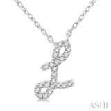 1/20 Ctw Initial 'L' Round cut Diamond Pendant With Chain in 14K White Gold