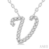 1/20 Ctw Initial 'V' Round cut Diamond Pendant With Chain in 14K White Gold