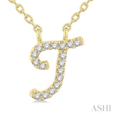 1/20 Ctw Initial 'T' Round cut Diamond Pendant With Chain in 14K Yellow Gold