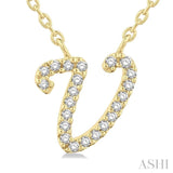 1/20 Ctw Initial 'V' Round cut Diamond Pendant With Chain in 14K Yellow Gold