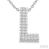 1/20 ctw Bubble Accent Initial 'L' Round Cut Diamond Fashion Pendant With Chain in Sterling Silver