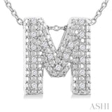 1/20 ctw Bubble Accent Initial 'M' Round Cut Diamond Fashion Pendant With Chain in Sterling Silver