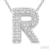 1/20 ctw Bubble Accent Initial 'R' Round Cut Diamond Fashion Pendant With Chain in Sterling Silver