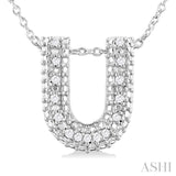 1/20 ctw Bubble Accent Initial 'U' Round Cut Diamond Fashion Pendant With Chain in Sterling Silver