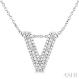 1/20 ctw Bubble Accent Initial 'V' Round Cut Diamond Fashion Pendant With Chain in Sterling Silver