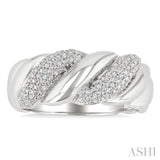 1/10 Ctw Bold Ribbed Swirl Round Cut Diamond Bold Fashion Ring in Sterling Silver